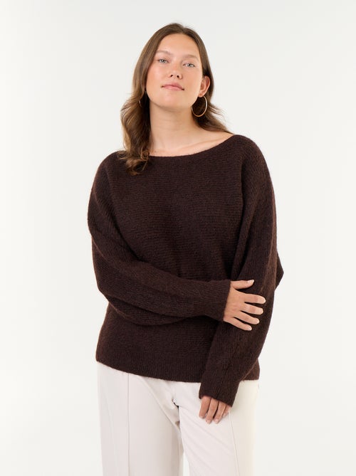 Camisola lisa com gola barco e cavas descaídas - Kiabi