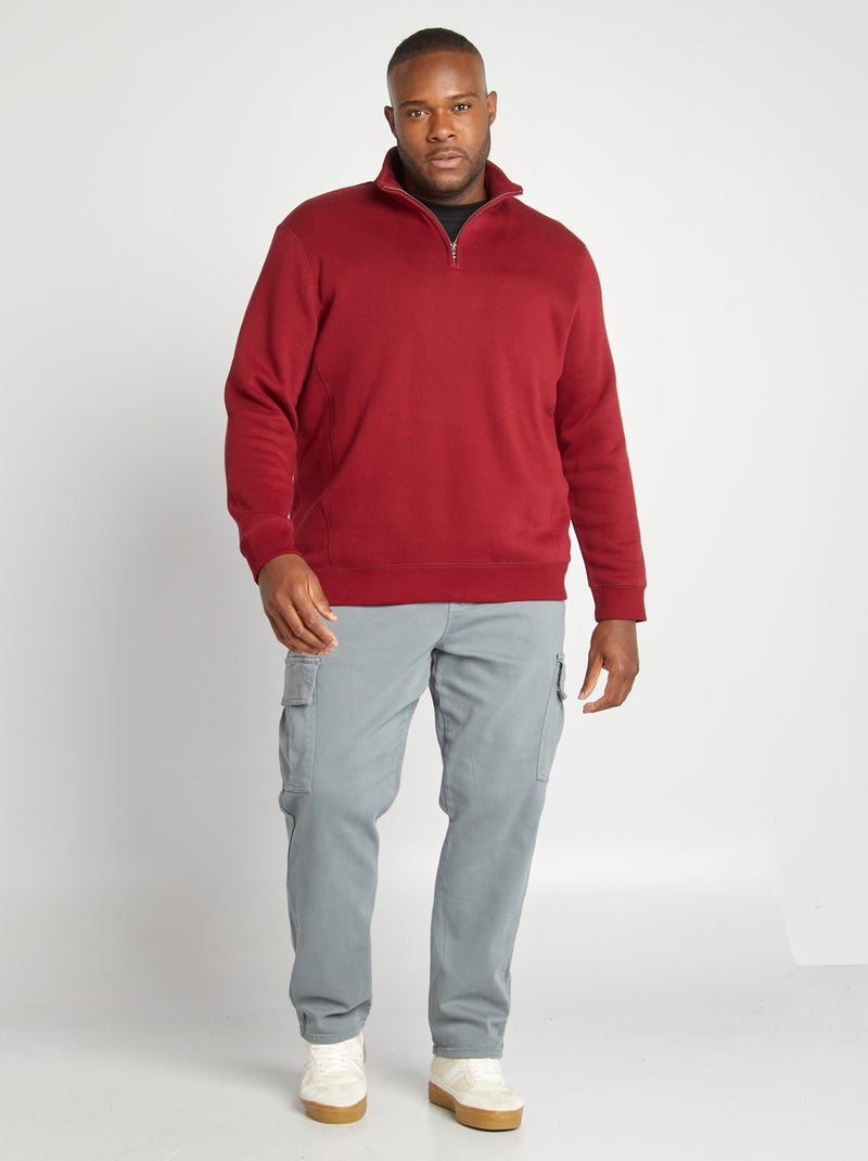 Camisola lisa com gola de fecho VERMELHO - Kiabi