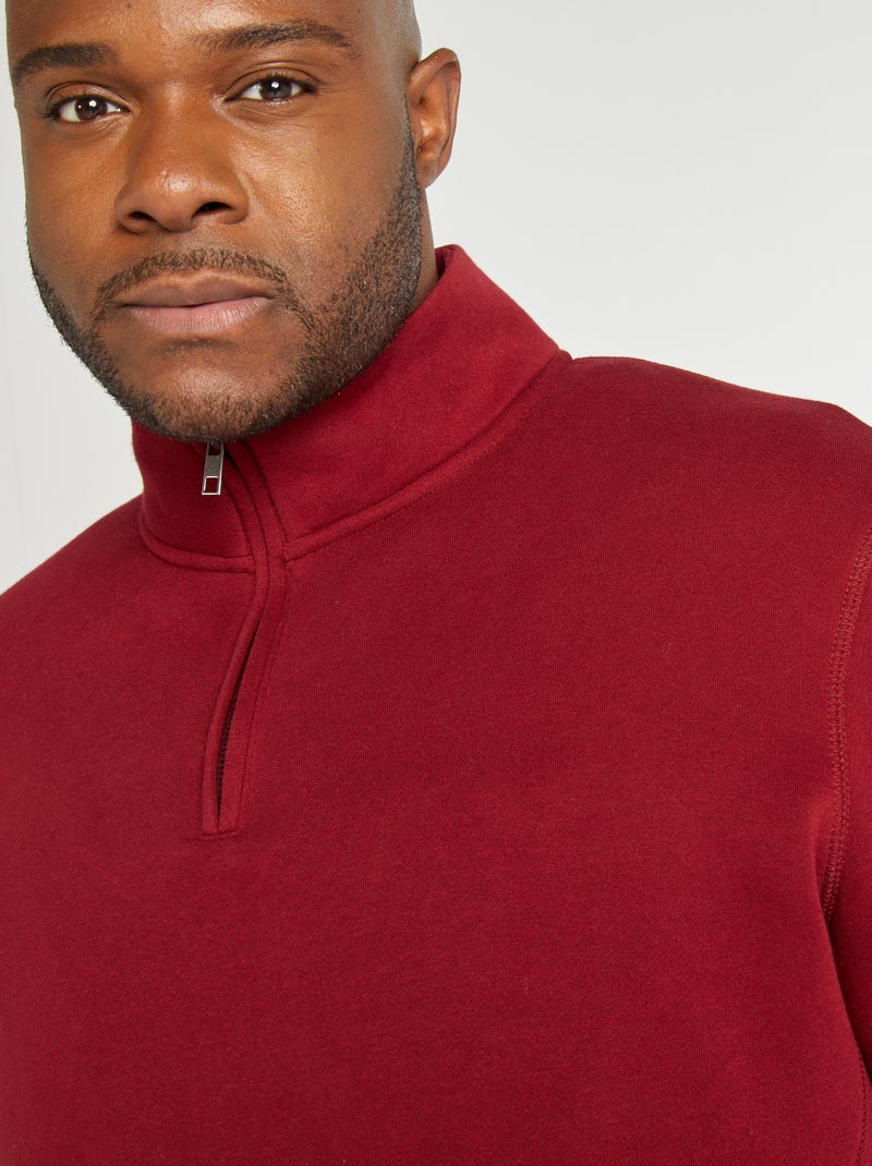 Camisola lisa com gola de fecho VERMELHO - Kiabi