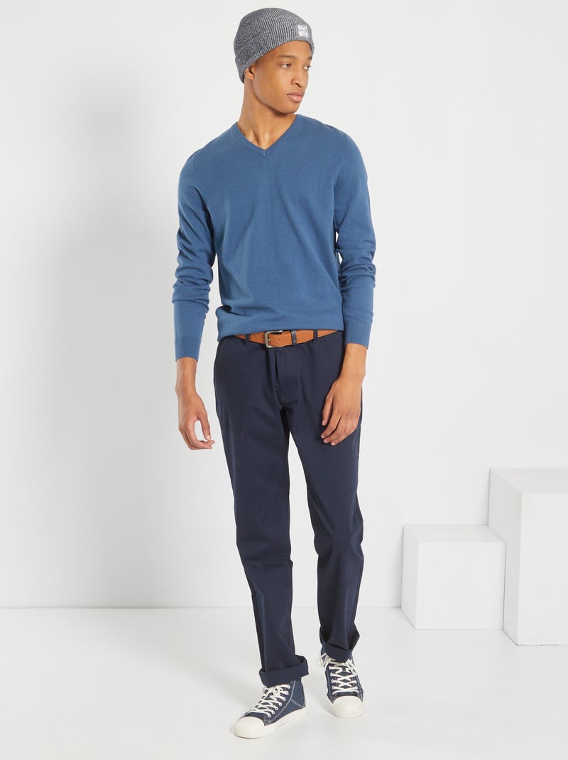 Camisola lisa com gola em bico +1,90 m Azul Escuro - Kiabi