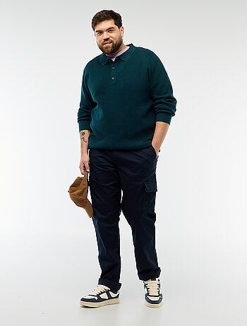 Camisola lisa com gola polo abotoada