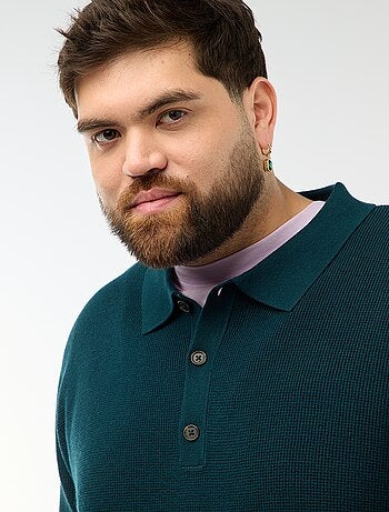 Camisola lisa com gola polo abotoada