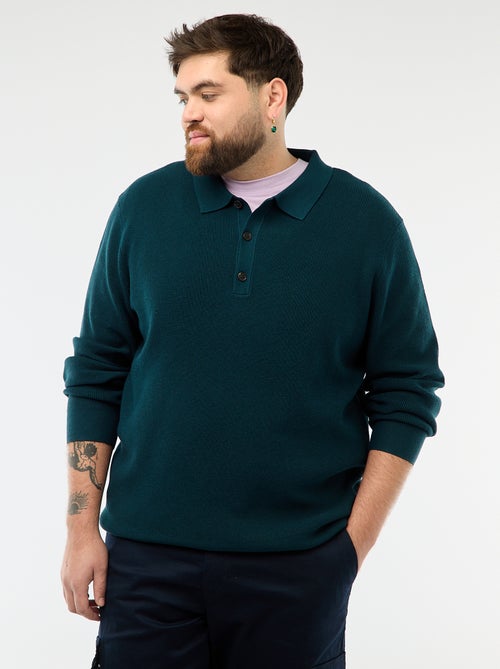 Camisola lisa com gola polo abotoada - Kiabi