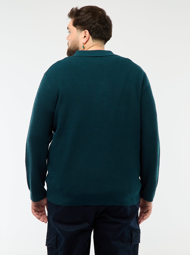 Camisola lisa com gola polo abotoada Azul - Kiabi