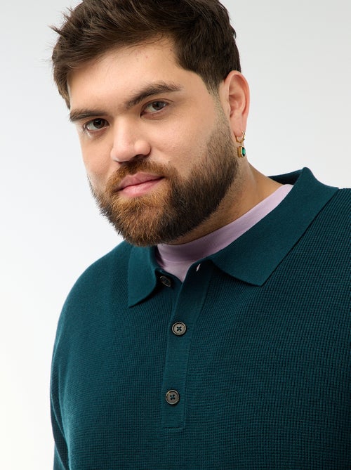 Camisola lisa com gola polo abotoada - Kiabi