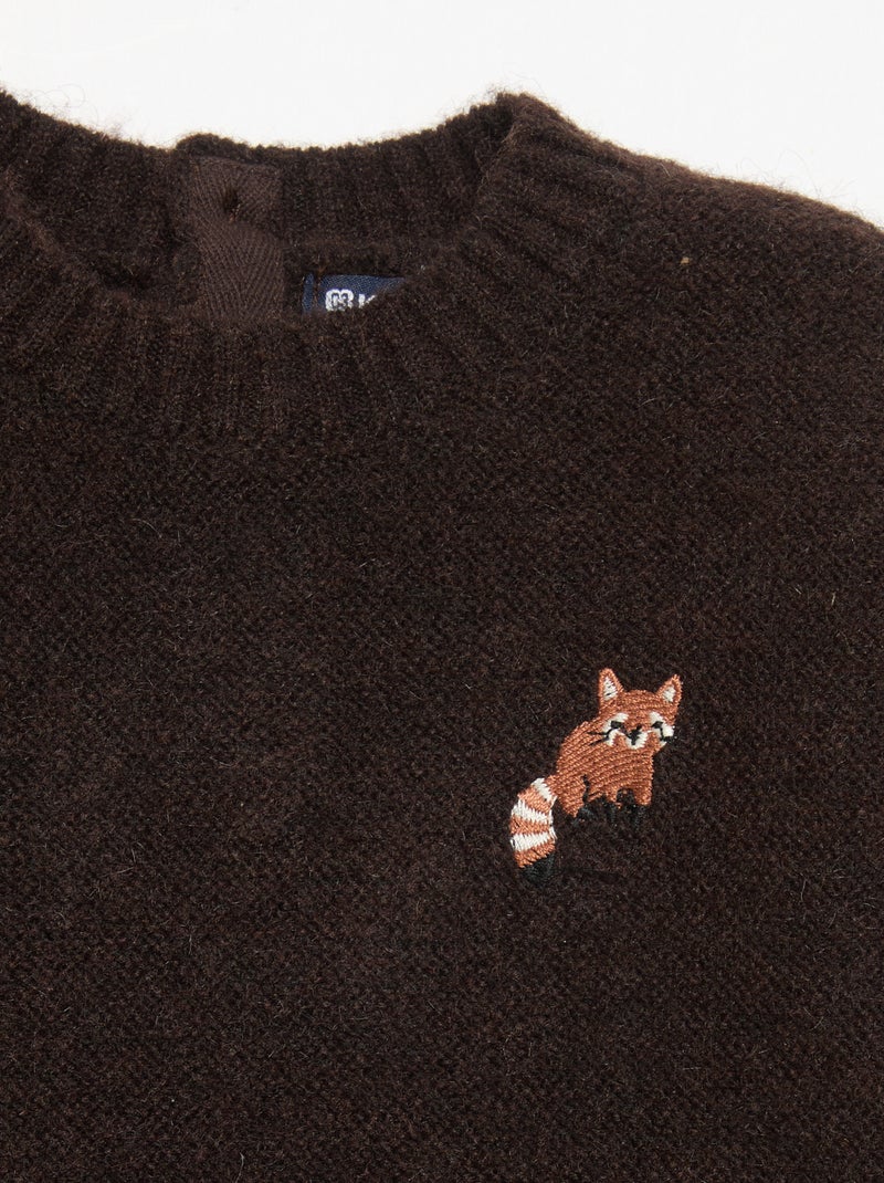 Camisola lisa com pequeno bordado 'raposa' Castanho - Kiabi