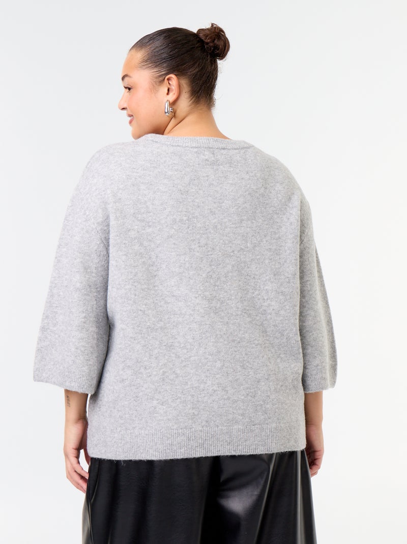 Camisola lisa com strass Cinza - Kiabi