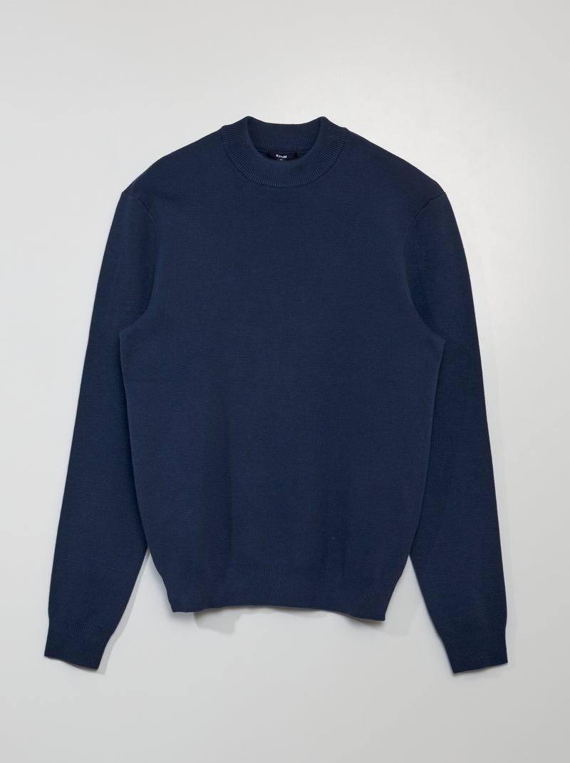 Camisola lisa de gola alta Azul Escuro - Kiabi