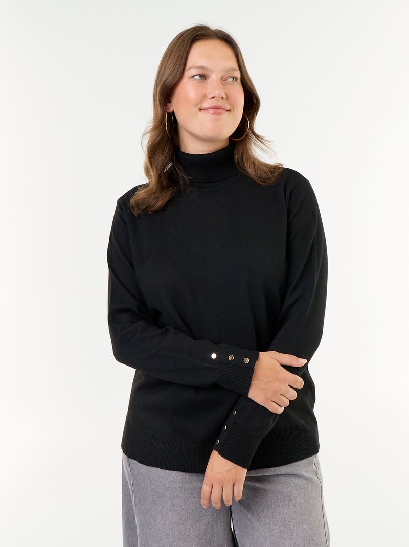 Camisola lisa de gola alta Preto - Kiabi
