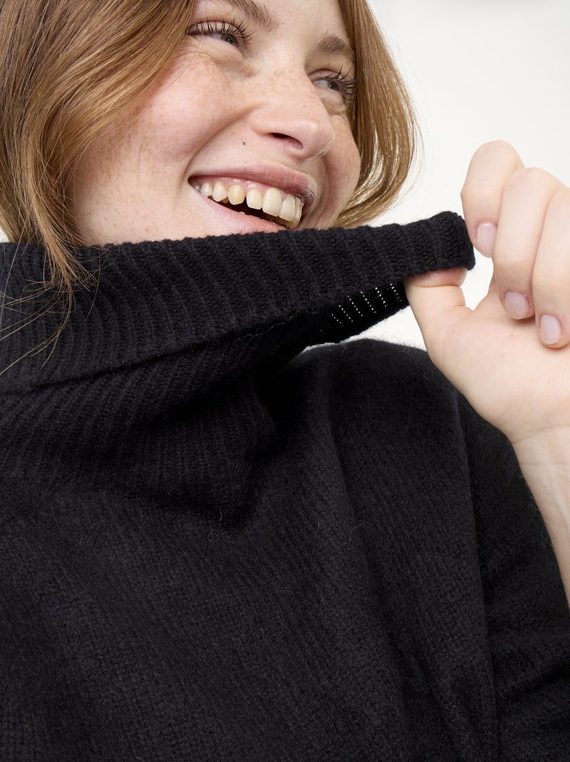 Camisola lisa de gola alta Preto - Kiabi
