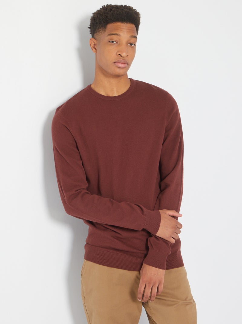 Camisola lisa de gola redonda +1,90 m CASTANHO - Kiabi