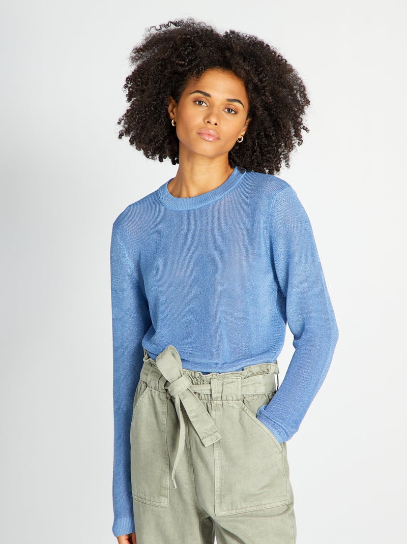 Camisola lisa de gola redonda e efeito de rede AZUL - Kiabi