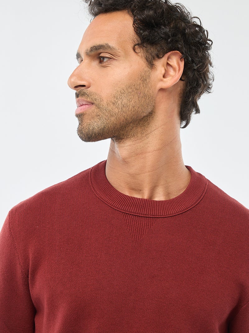 Camisola lisa de gola redonda Vermelho - Kiabi