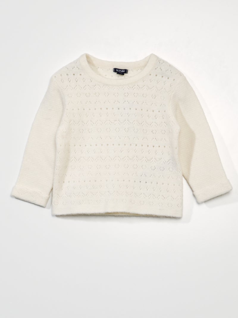 Camisola lisa de malha ajurada Branco - Kiabi