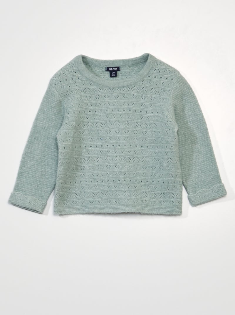 Camisola lisa de malha ajurada VERDE - Kiabi