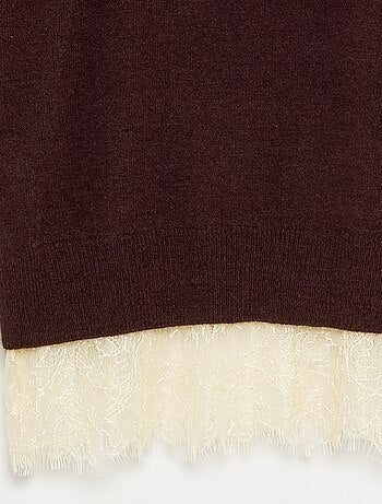Camisola lisa de malha fina com base de renda