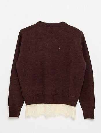 Camisola lisa de malha fina com base de renda