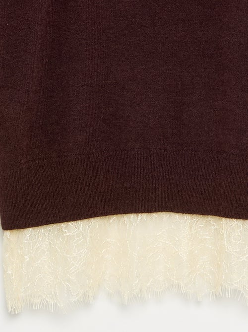 Camisola lisa de malha fina com base de renda - Kiabi Camisola lisa de malha fina com base de renda - Kiabi