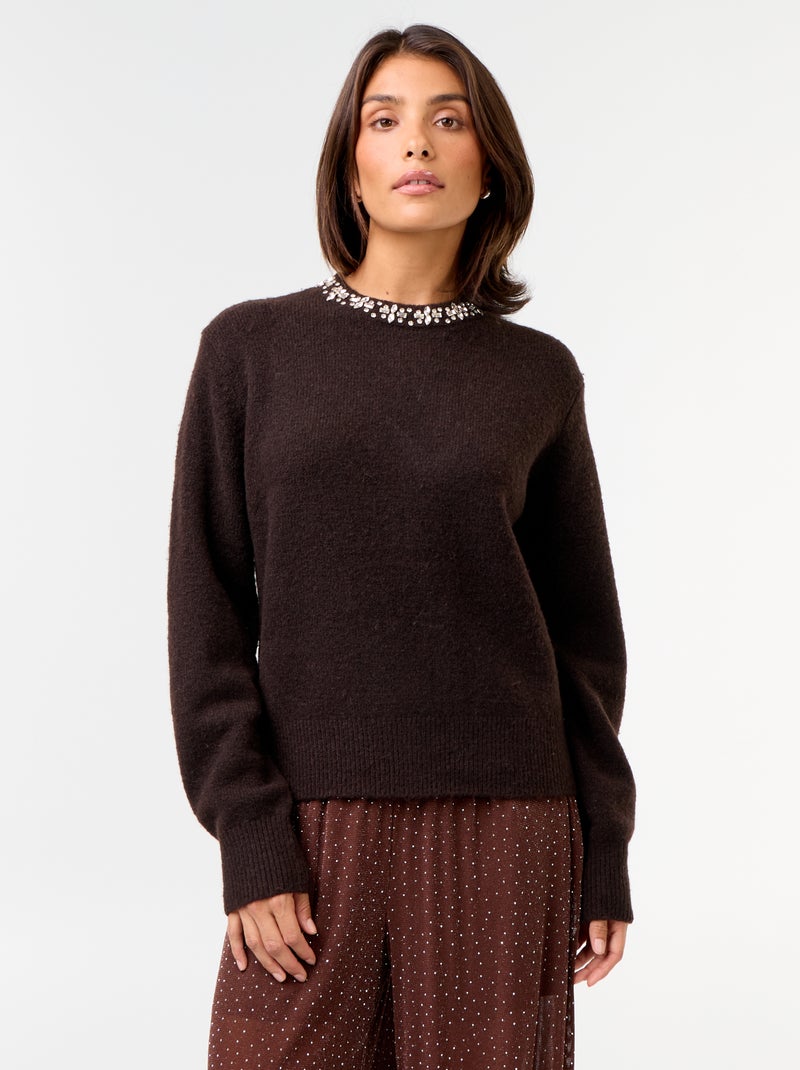 Camisola lisa de malha grossa Castanho - Kiabi
