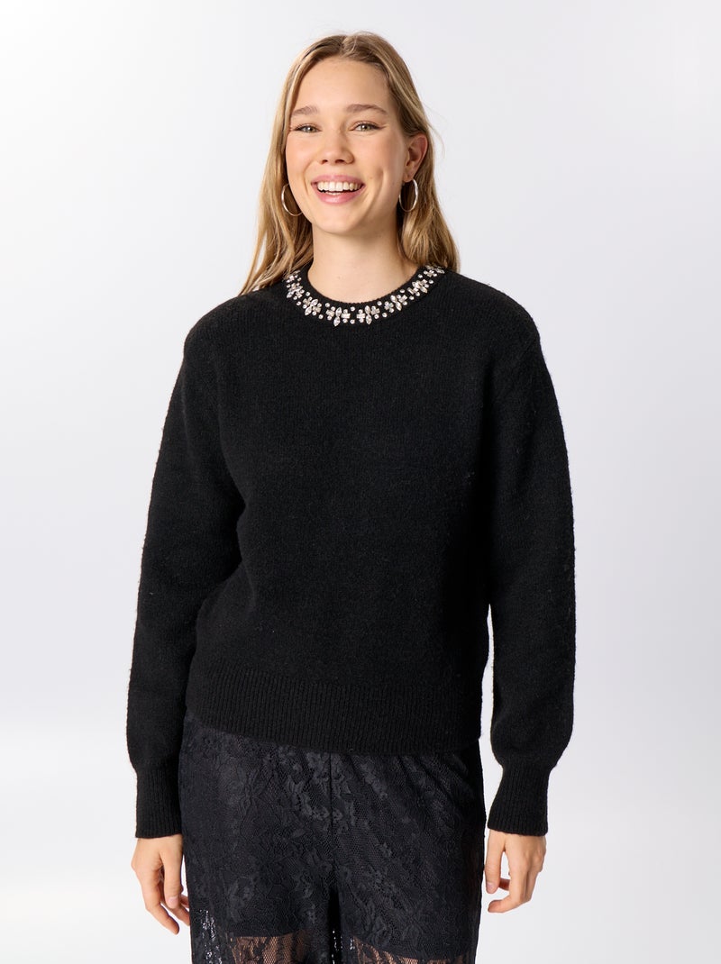Camisola lisa de malha grossa Preto - Kiabi