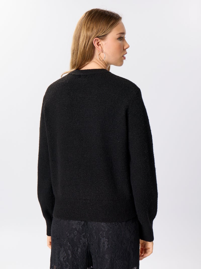 Camisola lisa de malha grossa Preto - Kiabi