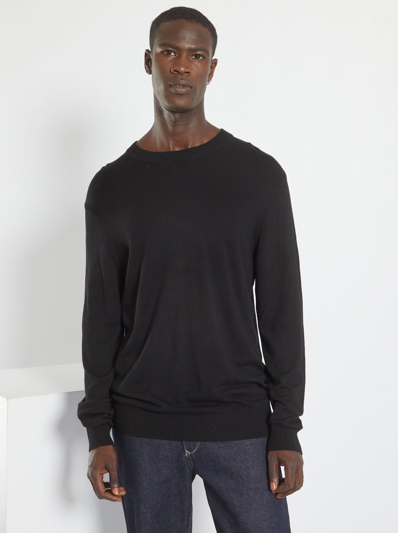 Camisola lisa de malha Preto - Kiabi