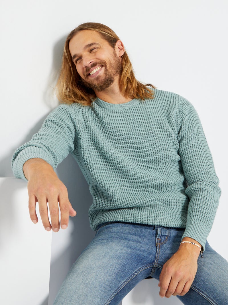Camisola lisa em malha texturada Azul - Kiabi
