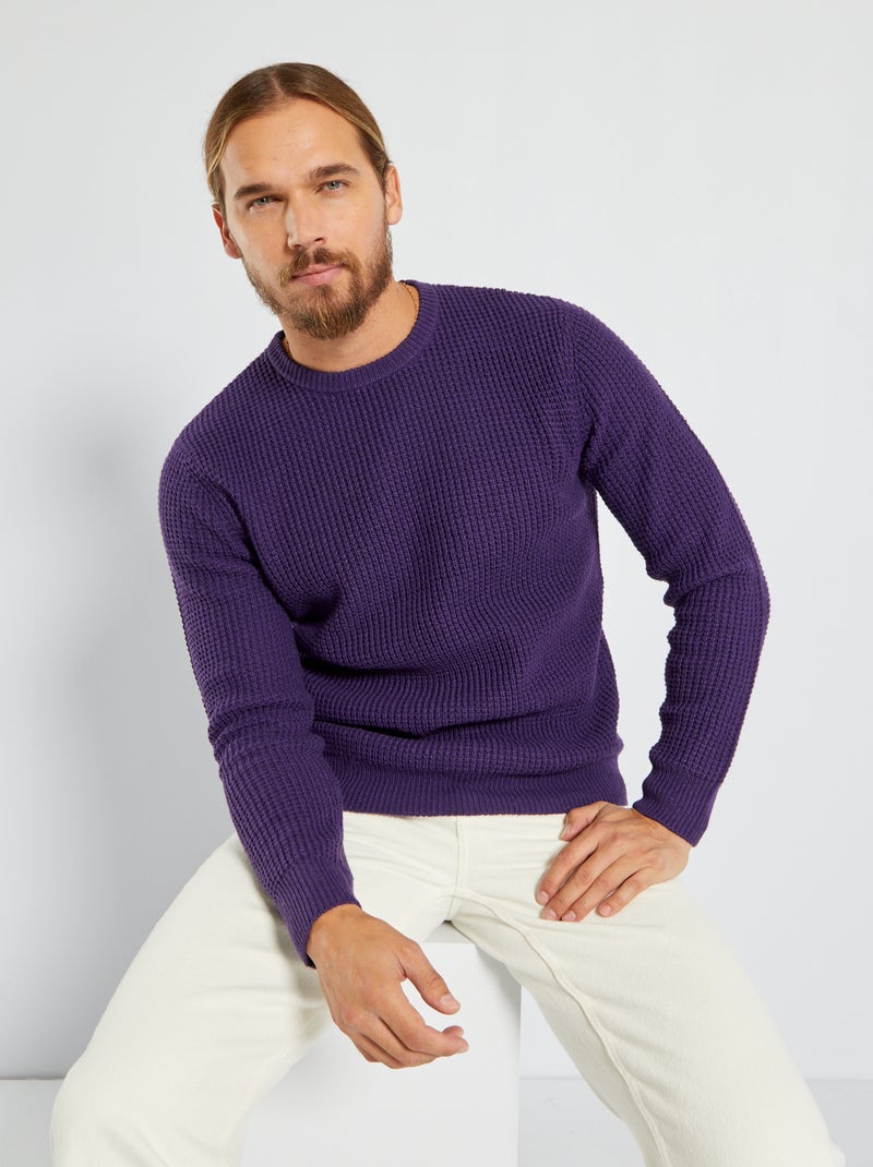 Camisola lisa em malha texturada Violeta - Kiabi