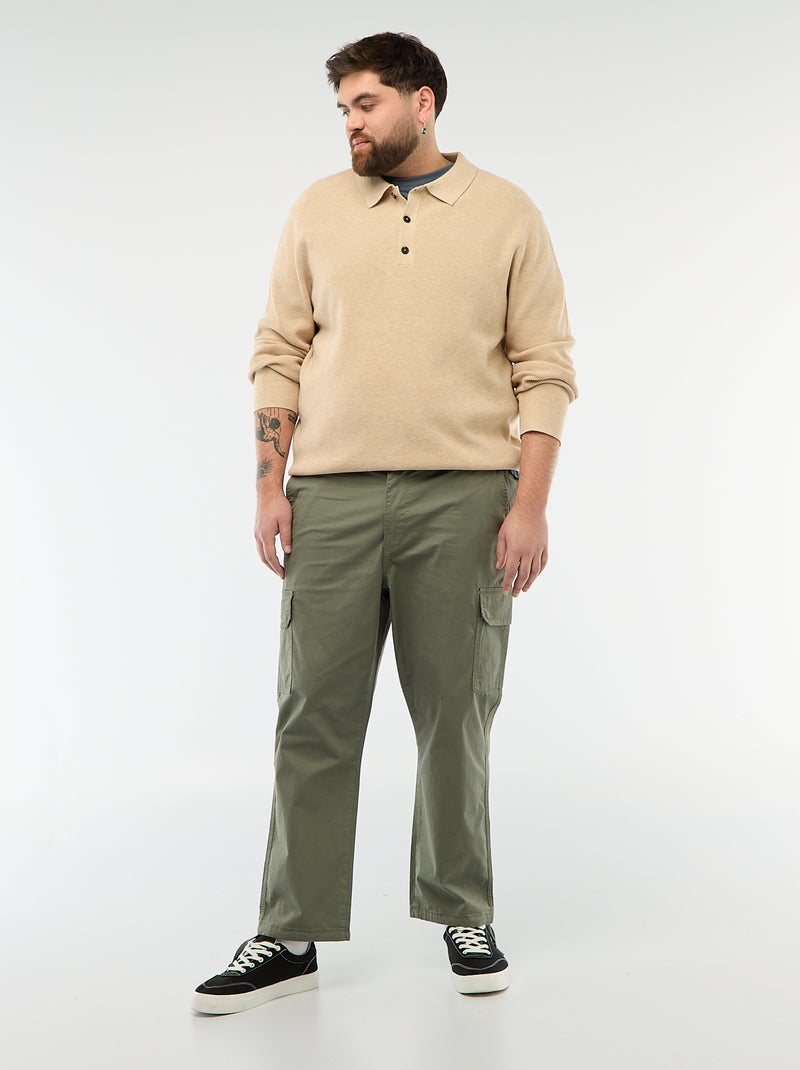 Camisola lisa gola polo com botões Bege - Kiabi