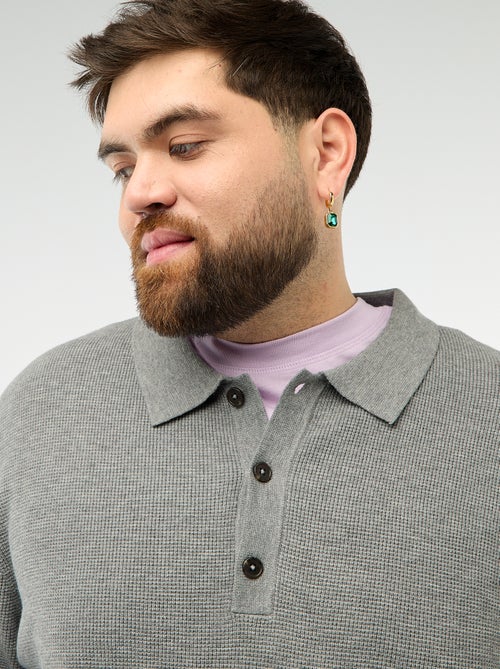 Camisola lisa gola polo com botões - Kiabi