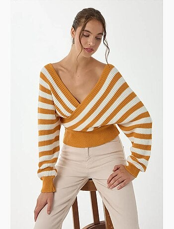 Camisola listrada com gola cruzada hiccup