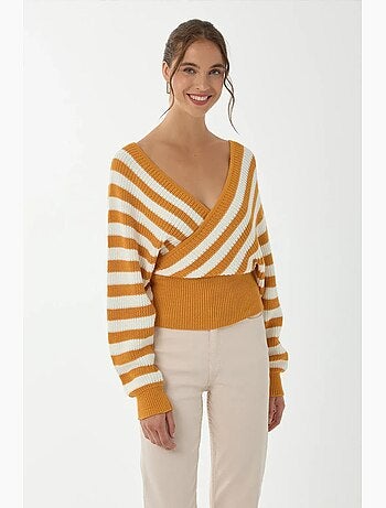 Camisola listrada com gola cruzada hiccup