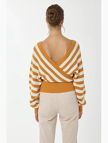 Camisola listrada com gola cruzada hiccup