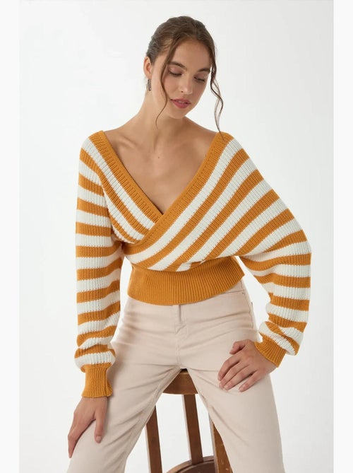 Camisola listrada com gola cruzada hiccup - Kiabi Camisola listrada com gola cruzada hiccup - Kiabi