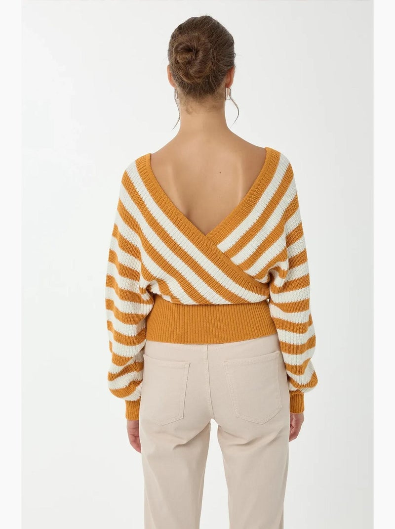 Camisola listrada com gola cruzada hiccup Amarelo - Kiabi