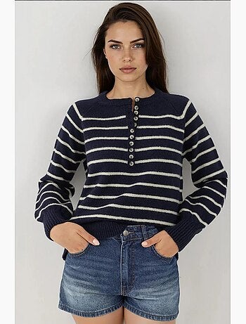 Camisola listrada com gola de botão hiccup