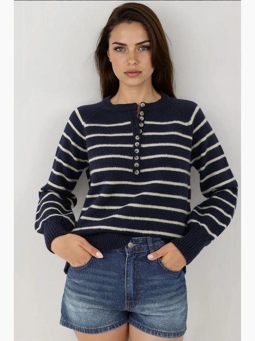 Camisola listrada com gola de botão hiccup - Kiabi
