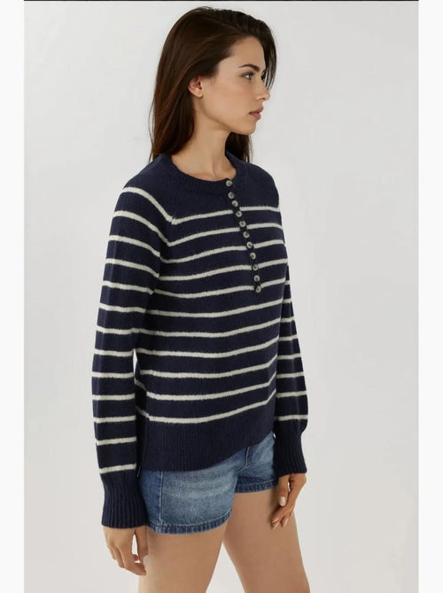 Camisola listrada com gola de botão hiccup - Kiabi