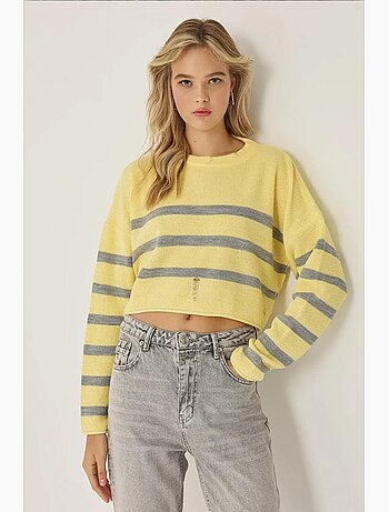 Camisola listrada com gola redonda