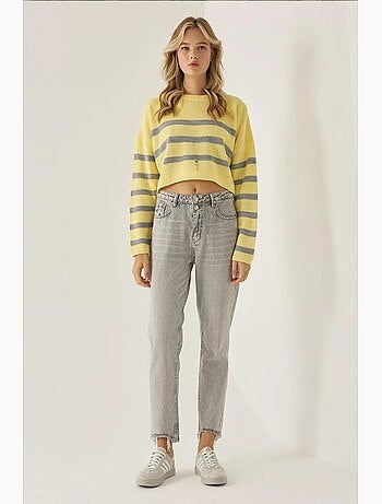 Camisola listrada com gola redonda
