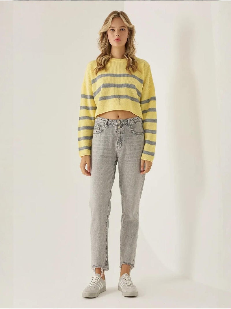 Camisola listrada com gola redonda Amarelo - Kiabi