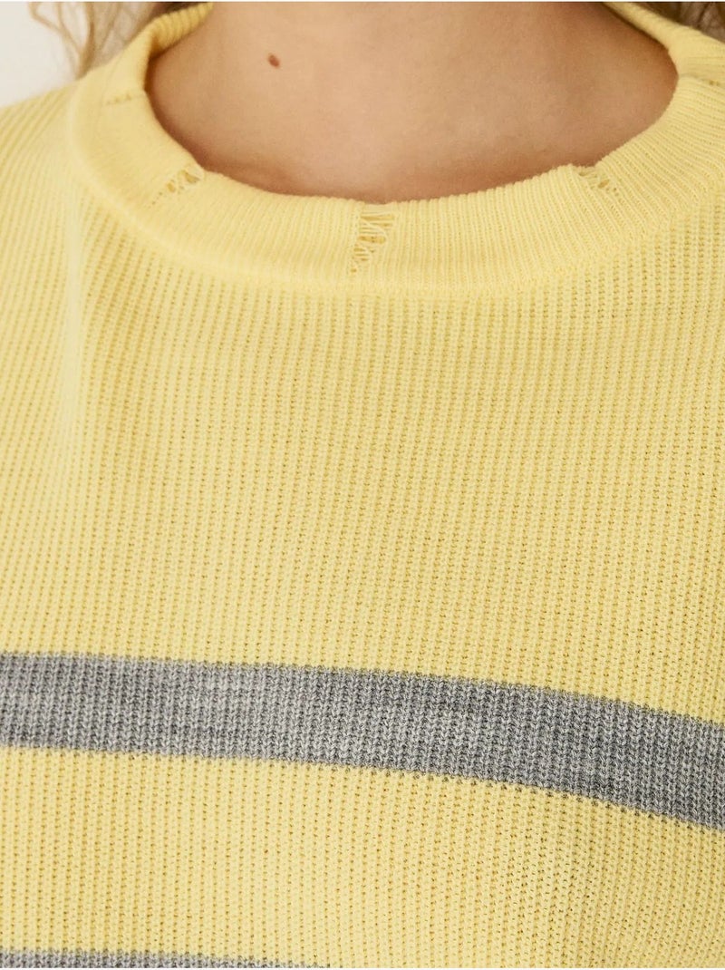 Camisola listrada com gola redonda Amarelo - Kiabi