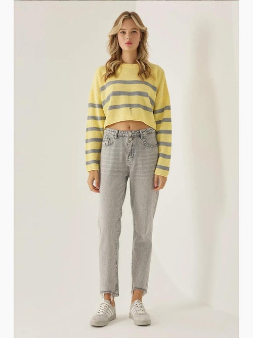Camisola listrada com gola redonda hiccup - Kiabi Camisola listrada com gola redonda hiccup - Kiabi
