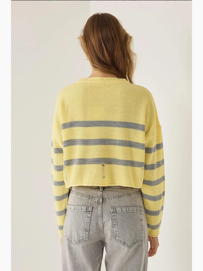 Camisola listrada com gola redonda hiccup Amarelo - Kiabi