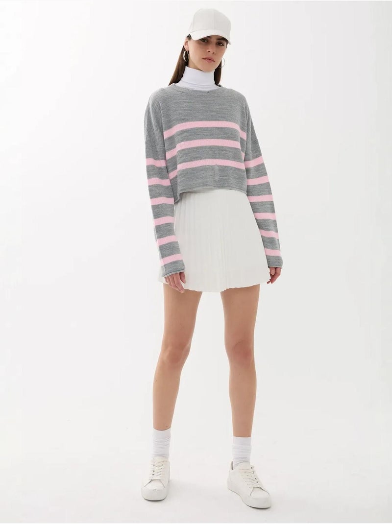 Camisola listrada com gola redonda Multicolorido - Kiabi