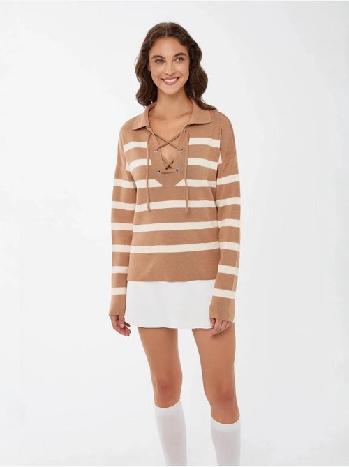 Camisola listrada de malha relaxada - Kiabi Camisola listrada de malha relaxada - Kiabi