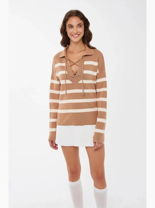 Camisola listrada de malha relaxada hiccup - Kiabi Camisola listrada de malha relaxada hiccup - Kiabi