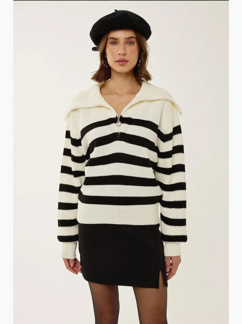 Camisola listrada grande com zíper hiccup Branco - Kiabi