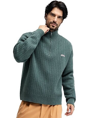 Camisola meio fecho zipper e gola subida para homem