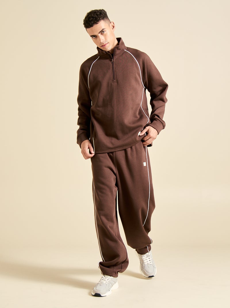 Camisola multi-desportiva com gola alta com fecho - (ekstract) Castanho - Kiabi